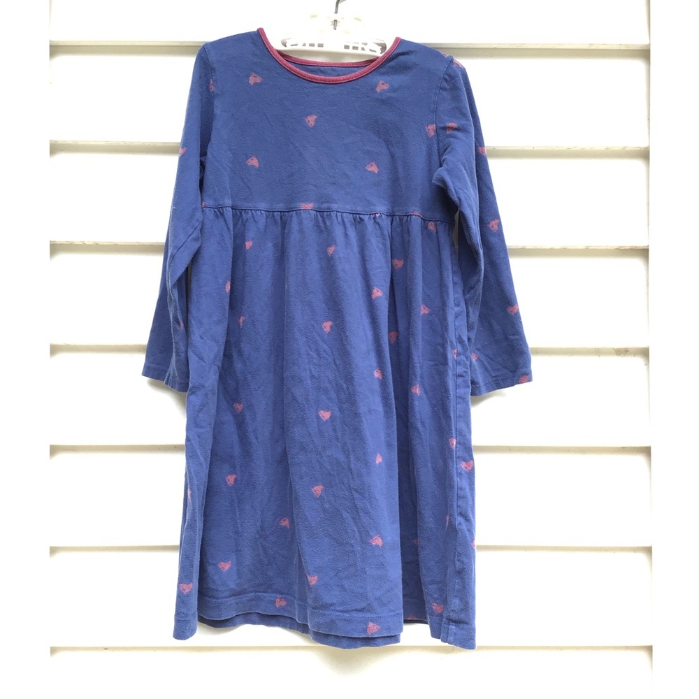 Lands End Dress Girls Sz 6 Long Sleeve Blue Burgundy Ice Skates Print Cotton